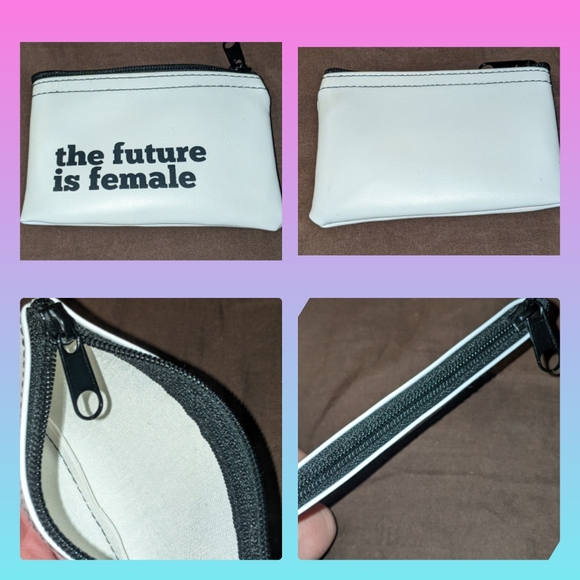 5/$25 zipper change purse, white w black quote on it "the future is female" new - Picture 2 of 4